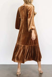 V-Neck Long Sleeve Midi Velvet Dress - Trendsi - Flyclothing LLC