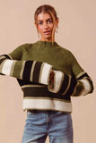 SO ME Multi Color Striped Mock Neck Sweater - Trendsi - Flyclothing LLC