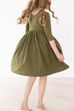 Olive 3/4 Sleeve Pocket Twirl Dress - Mila & Rose ® - Flyclothing LLC