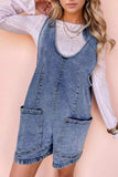 U Neck Patched Pocket Denim Overalls - Trendsi - Flyclothing LLC