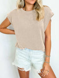 Textured Round Neck Cap Sleeve Blouse - Trendsi - Flyclothing LLC