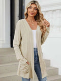 Pocketed Open Front Long Sleeve Cardigan - Trendsi - Flyclothing LLC