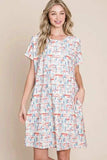 BOMBOM Printed Round Neck Short Sleeve Tee Dress - Trendsi - Flyclothing LLC