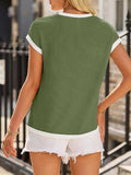 Contrast Trim Round Neck Cap Sleeve Top - Trendsi - Flyclothing LLC