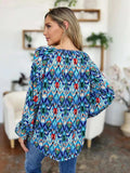 Double Take Full Size Printed Balloon Sleeve Blouse - Trendsi - Flyclothing LLC