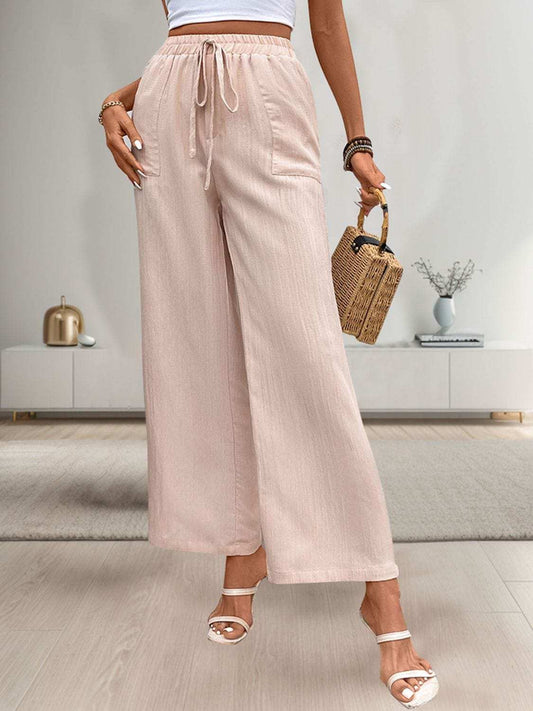 Tied Wide Leg Pants with Pockets - Trendsi - Flyclothing LLC