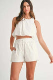 MABLE Eyelet Bubble Hem Sleeveless Top and Shorts Set - Trendsi - Flyclothing LLC