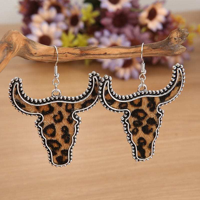 Alloy Animal Print Cow Head Earrings - Trendsi - Flyclothing LLC