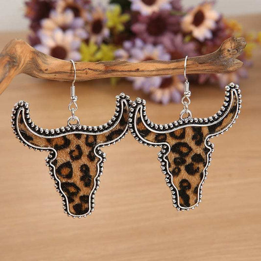 Alloy Animal Print Cow Head Earrings - Trendsi - Flyclothing LLC