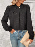 Swiss Dot Mock Neck Long Sleeve Blouse - Trendsi - Flyclothing LLC