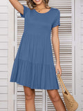 Round Neck Short Sleeve Mini Tee Dress - Trendsi - Flyclothing LLC