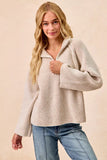BiBi Two Tone Rib Texured Knit Collared Top with Zip Up - Trendsi - Flyclothing LLC