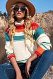 Contrast Striped Turtleneck Dropped Shoulder Sweater - Trendsi - Flyclothing LLC