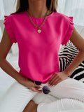 Ruffled Round Neck Cap Sleeve Blouse - Trendsi - Flyclothing LLC