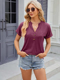 Decorative Button Notched Short Sleeve T-Shirt - Trendsi - Flyclothing LLC