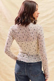 SO ME Floral Print Textured Long Sleeve Knit Top - Trendsi - Flyclothing LLC