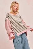 BiBi Stripe Mixed Top With Cut Edge And Reverse Outseam - Trendsi - Flyclothing LLC