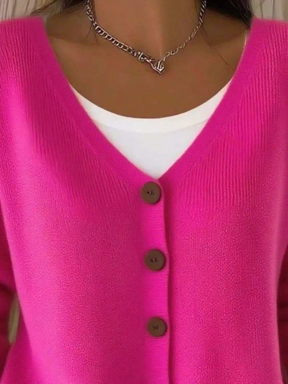 Full Size Button-Front V-Neck Cardigan Plus Size - Trendsi - Flyclothing LLC