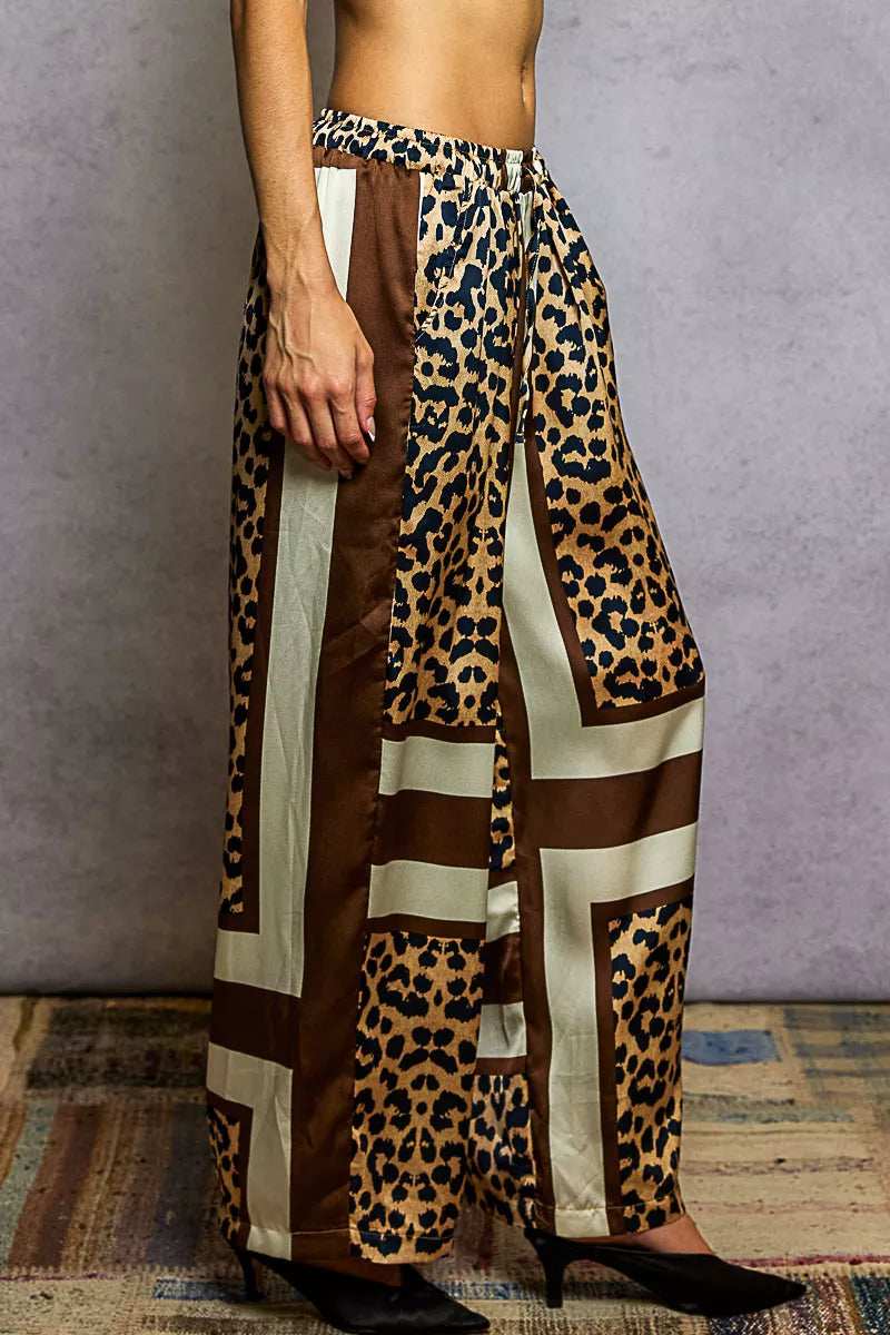 POL Leopard Printed Woven Wide Leg Drawstring Pants - Trendsi - Flyclothing LLC
