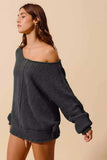 SO ME Loose Fit Exposed Seam Slouchy Boucle Sweater - Trendsi - Flyclothing LLC