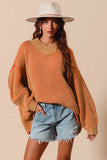 SO ME Oversized Two Tone Textured V Neck Sweater - Trendsi - Flyclothing LLC
