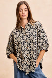 BiBi Floral Jacquard Short Dolman Sleeves Shirt - Trendsi - Flyclothing LLC