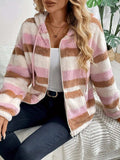 Drawstring Striped Zip Up Hooded Jacket - Trendsi - Flyclothing LLC