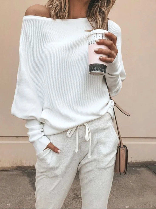 Full Size One-Shoulder Ribbed Sweater Plus Size - Trendsi - Flyclothing LLC