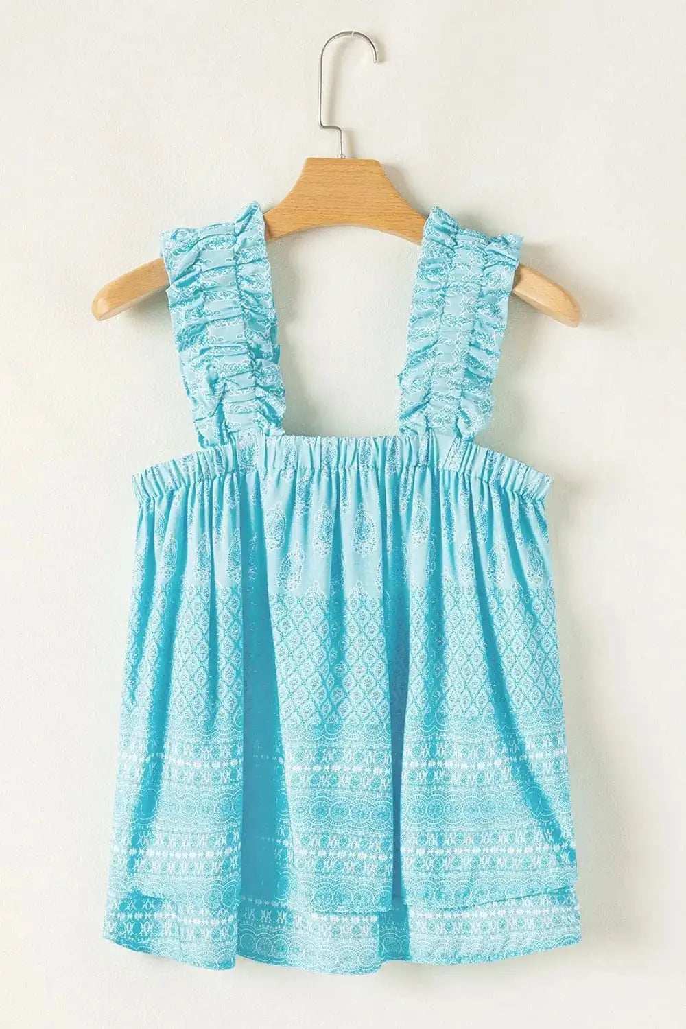 Printed Ruffled Wide Straps Tank - Trendsi - Flyclothing LLC