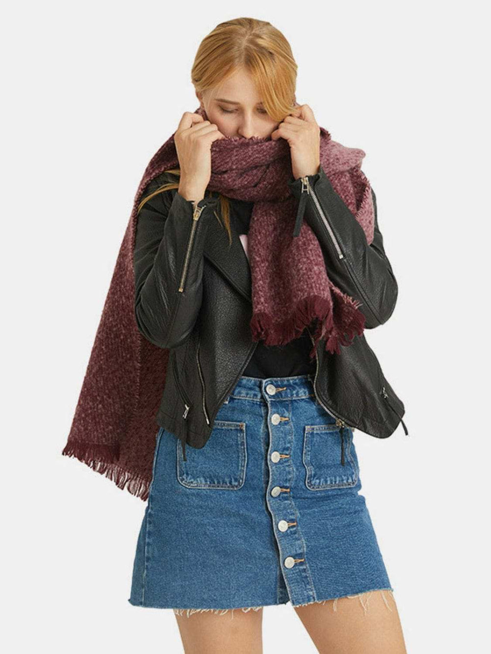 Raw Hem Heathered Polyester Scarf - Trendsi - Flyclothing LLC
