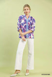 Umgee Paisley Print Button Front Blouse with Scallop Trim Detail - Trendsi - Flyclothing LLC