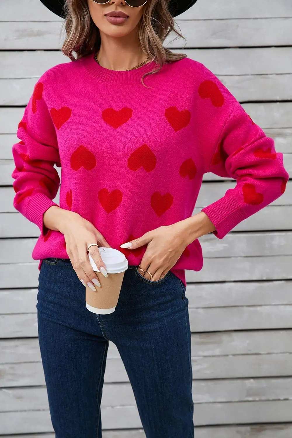 Angel Wings Heart Round Neck Long Sleeve Sweater - Trendsi - Flyclothing LLC