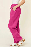 Double Take Full Size Texture Drawstring Straight Pants - Trendsi - Flyclothing LLC