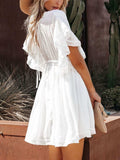 Drawstring Ruffled Half Sleeve Mini Dress - Trendsi - Flyclothing LLC
