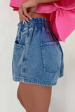 Drawstring High Waist Denim Shorts with Pockets - Trendsi - Flyclothing LLC