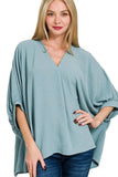 Zenana Woven Airflow V-neck Puff Half Sleeve Top - Trendsi - Flyclothing LLC