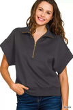 Zenana Full Size Scuba High Neck Half Zip Short Sleeve Top Plus Size - Trendsi - Flyclothing LLC