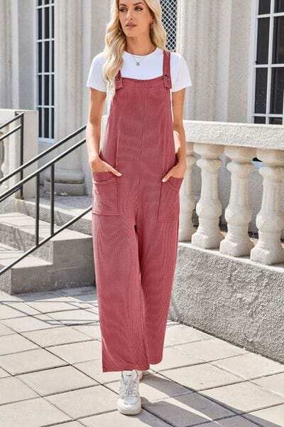 Lovelet Square Neck Wide Strap Overalls with Pockets - Trendsi - Flyclothing LLC