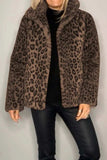 Full Size Leopard Furry Collared Neck Long Sleeve Coat - Trendsi - Flyclothing LLC