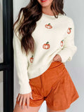 Halloween Pumpkin Embroidered Round Neck Long Sleeve Sweater - Trendsi - Flyclothing LLC