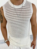 Men's Round Neck Hollow Out Sleeveless Knit Top - Trendsi - Flyclothing LLC