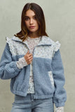SO ME Faux Fur Sherpa Pull Jacket with Floral Contrast - Trendsi - Flyclothing LLC