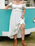 Plus Size Ruffled Hem Off-Shoulder Dress - Trendsi - Flyclothing LLC