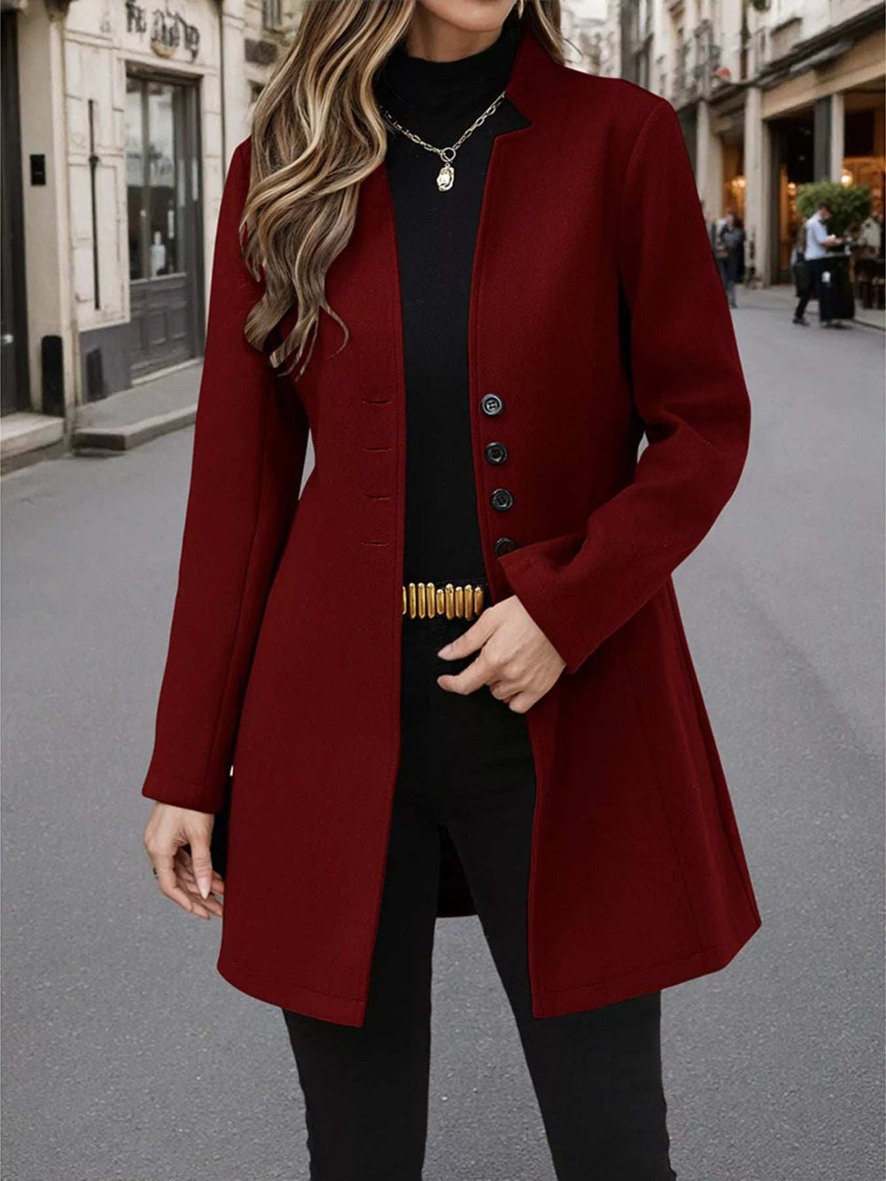Button Up Long Sleeve Coat - Trendsi - Flyclothing LLC