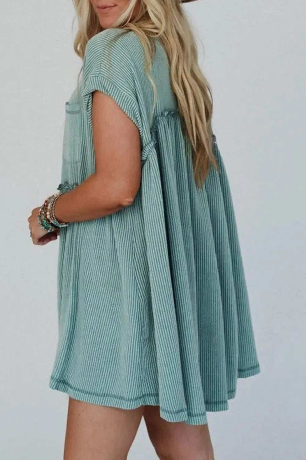 Frill Round Neck Cap Sleeve Mini Dress - Trendsi - Flyclothing LLC