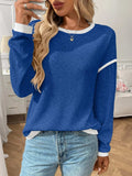 Ribbed Contrast Trim Long Sleeve Top - Trendsi - Flyclothing LLC