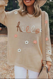 HELLO Flower Round Neck Long Sleeve Sweater - Trendsi - Flyclothing LLC