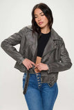 Coalition LA Zip Up Biker Jacket with Belt - Trendsi - Flyclothing LLC