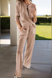 Round Neck Long Sleeve Top and Drawstring Pants Lounge Set - Trendsi - Flyclothing LLC