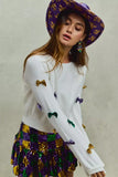 SO ME Mardi Gras Glitter Bow Ribbon Sweater Knit Top - Trendsi - Flyclothing LLC